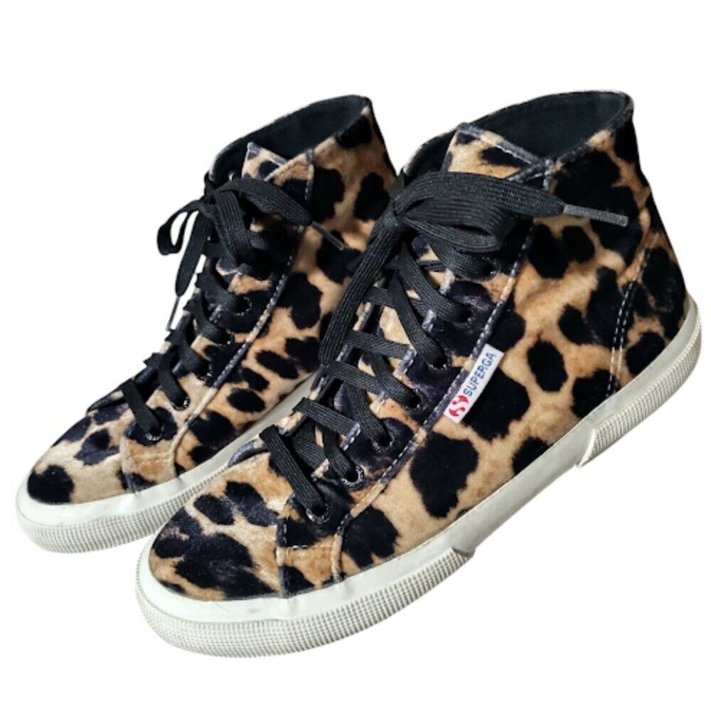 SUPERGA | Velvet Leopard Print High Top Sneakers Y2K Streetwear Shoes Womens 8.5